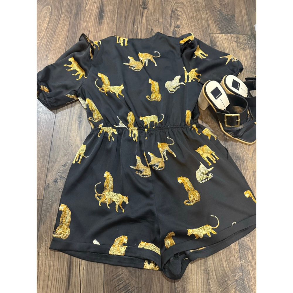 Jodifl Cheetah Black Satin Romper Medium - Picture 5 of 5